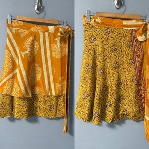 Bohemian One of a Kind Reversible Wrap Skirt in Orange Print. OS